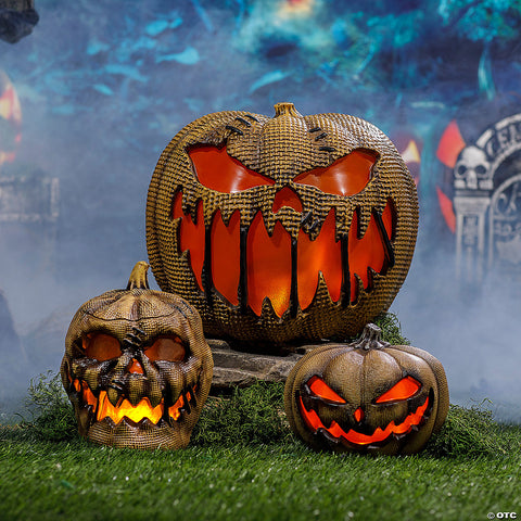 10" Animated Flaming Burlap Pumpkin Halloween Decoration | Horror-Shop.com