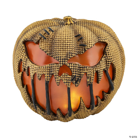 14" Animated Flaming Burlap Pumpkin Halloween Decoration | Horror-Shop.com