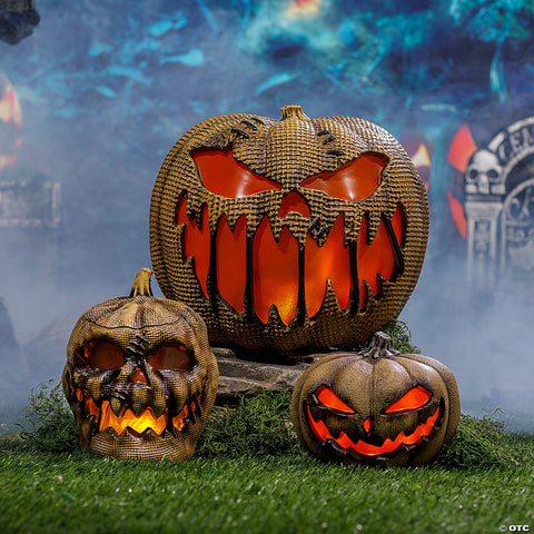 14" Animated Flaming Burlap Pumpkin Halloween Decoration | Horror-Shop.com