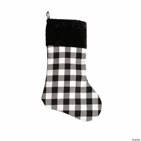 17" Merry Match Black & White Checkered Christmas Stocking