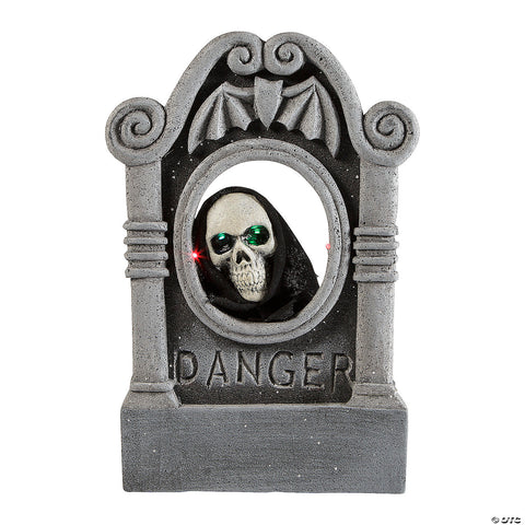 22” Gray Tombstone with Light-Up Moving Skeleton Head Halloween Decoration | Horror-Shop.com