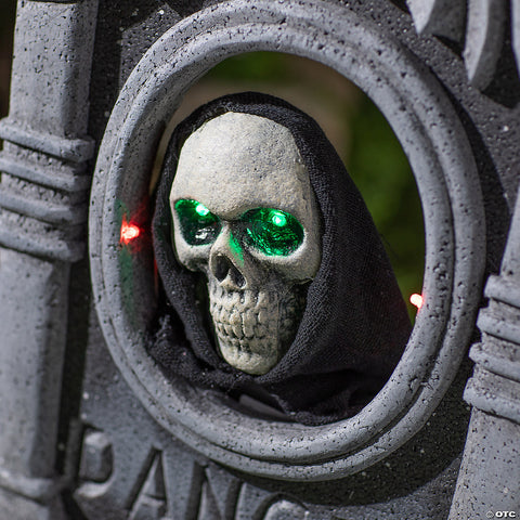 22” Gray Tombstone with Light-Up Moving Skeleton Head Halloween Decoration | Horror-Shop.com