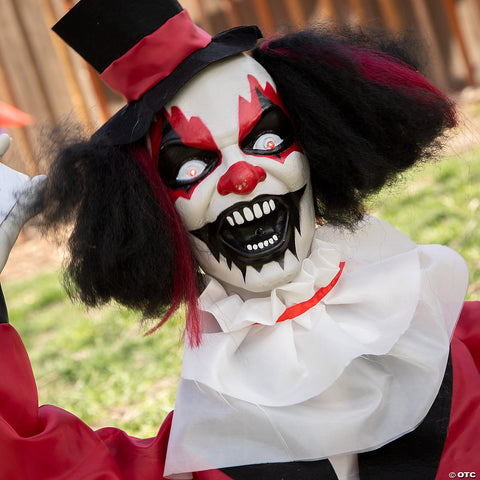 19 1/2” Groundbreaker Animated Black, Red & White Clown Halloween Decoration | Horror-Shop.com