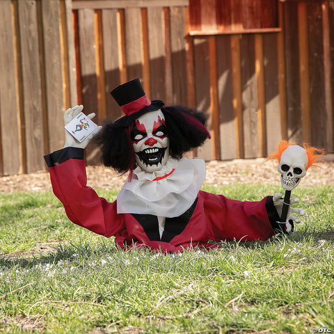 19 1/2” Groundbreaker Animated Black, Red & White Clown Halloween Decoration