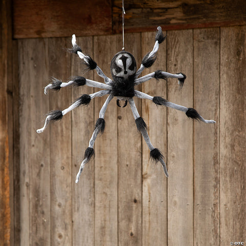 31 1/2" Gray and Black Hairy Floating Spider Hanging Halloween Decoration | Horror-Shop.com