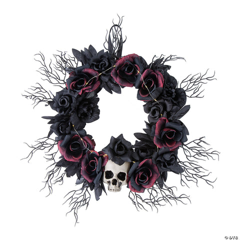 23 1/2" Light-Up Dead Roses & Skull Halloween Wreath Decoration | Horror-Shop.com