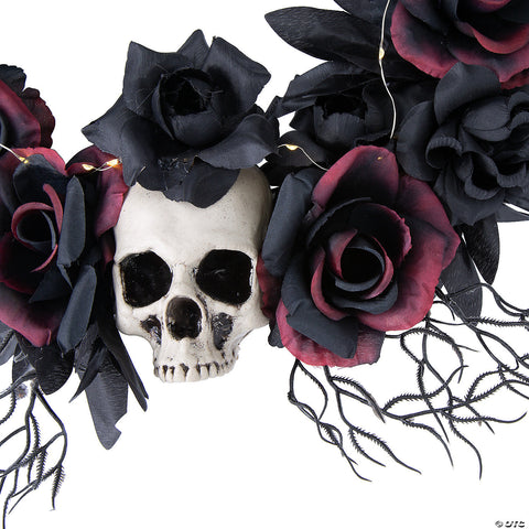 23 1/2" Light-Up Dead Roses & Skull Halloween Wreath Decoration | Horror-Shop.com