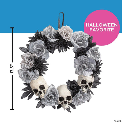 17 1/2" x 17 1/2" White Roses Wreath with Skulls Halloween Decoration | Horror-Shop.com
