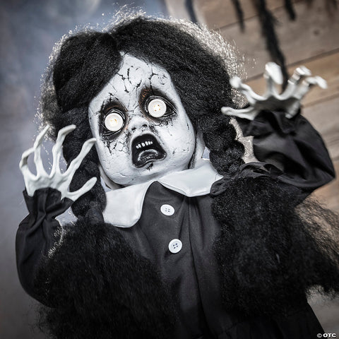 3 Ft. Standing Animated Black & White Leather Shoes Girl | Horror-Shop.com
