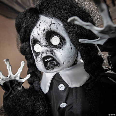 3 Ft. Standing Animated Black & White Leather Shoes Girl | Horror-Shop.com