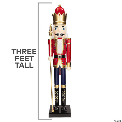 3 Ft. Large Classic Red Wood Holiday Nutcracker with Scepter | Horror-Shop.com