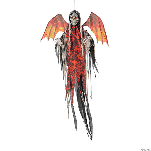 60 1/4" Animated & Light-Up Red Skeletal Reaper with Wings Hanging Decoration | Horror-Shop.com