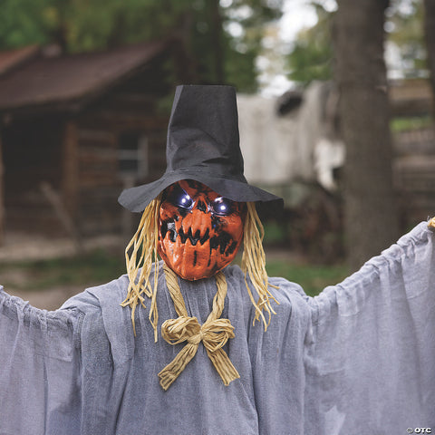 5 Ft. 8" Animated Head Turning Pumpkin Scarecrow Halloween Decoration | Horror-Shop.com