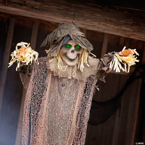 43 1/4" x 70 3/4" Light-Up Hanging Skeleton Scarecrow Halloween Decoration | Horror-Shop.com