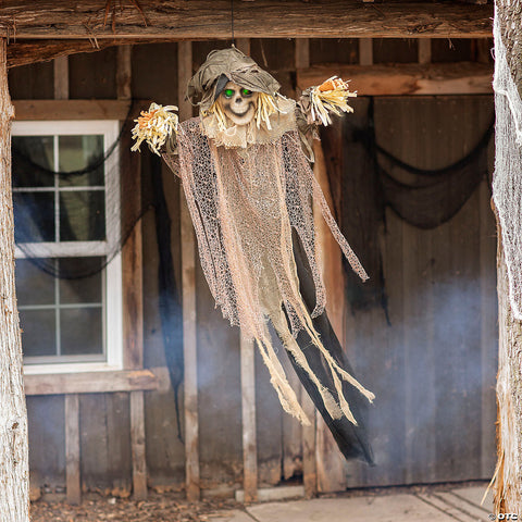 43 1/4" x 70 3/4" Light-Up Hanging Skeleton Scarecrow Halloween Decoration
