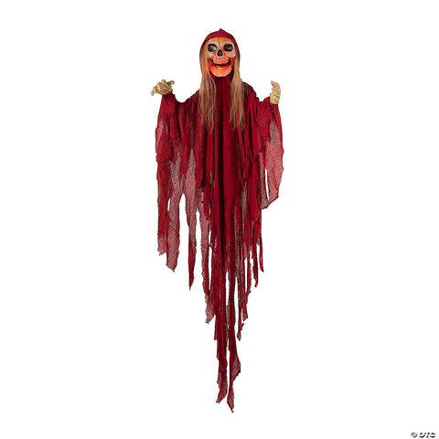 66 3/4" Light-Up Skeletal Reaper in Red Robes Halloween Hanging Decoration | Horror-Shop.com