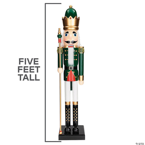 5 Ft. Giant Classic Green Wood Holiday Nutcracker with Scepter | Horror-Shop.com