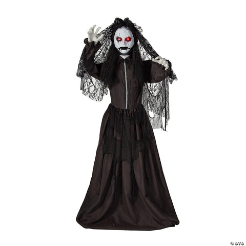 66” Standing Jaw Dropping Bride with Black Dress Halloween Decoration | Horror-Shop.com