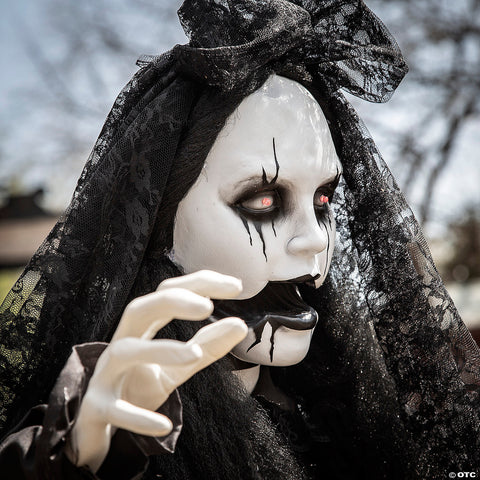 66” Standing Jaw Dropping Bride with Black Dress Halloween Decoration | Horror-Shop.com