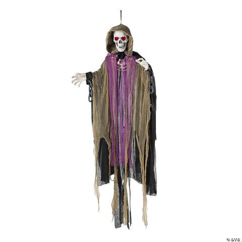 6 Ft. Light-Up Skeletal Reaper in Gray Robes Halloween Hanging Decoration | Horror-Shop.com