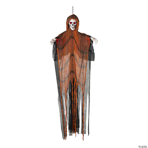 6 Ft. Light-Up Skeletal Reaper in Orange Robes Halloween Hanging Decoration | Horror-Shop.com