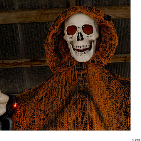 6 Ft. Light-Up Skeletal Reaper in Orange Robes Halloween Hanging Decoration | Horror-Shop.com
