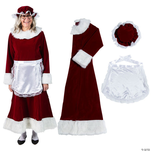 Women’s Burgundy Velvet Mrs. Claus Dress Costume - Large
