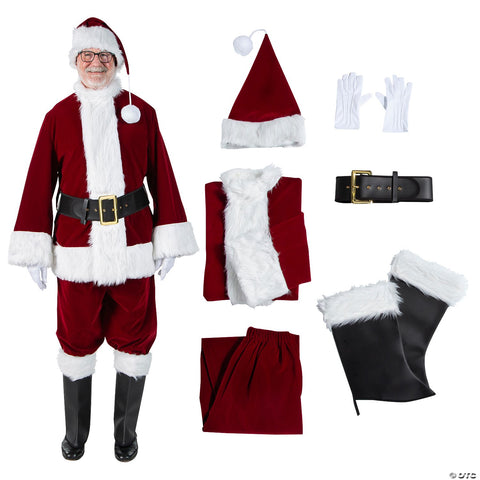 Men's Burgundy Velvet Santa Suit Costume - XL