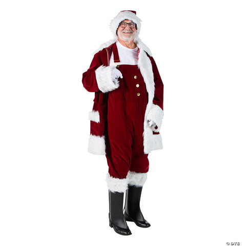Men's Burgundy Velvet Santa Suit with Overalls Costume - LG