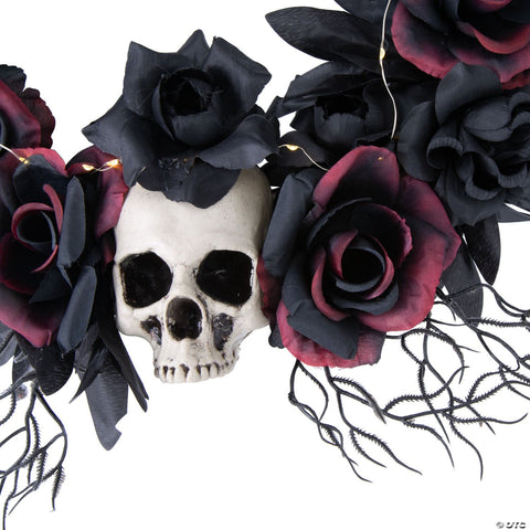 23 1/2" Light-Up Dead Roses & Skull Halloween Wreath Decoration | Horror-Shop.com