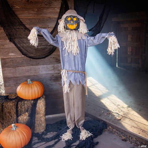 5 Ft. 6" Standing Animated Ghoulish Pumpkin Scarecrow Halloween Decoration