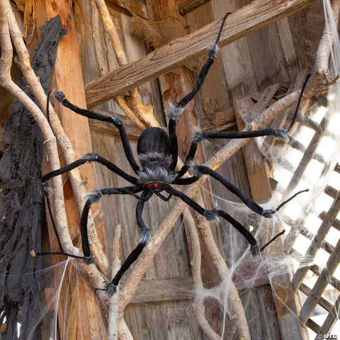 55" Poseable Hairy Joints Black Wolf Spider Halloween Decoration