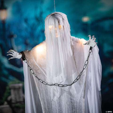 25 1/2" x 5 Ft. Animated Hanging White Grim Reaper Halloween Decoration with Lights & Sound