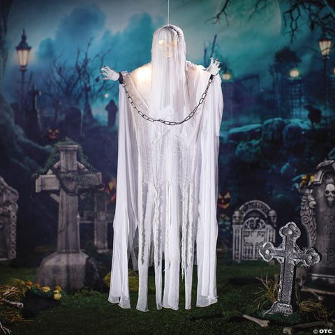 25 1/2" x 5 Ft. Animated Hanging White Grim Reaper Halloween Decoration with Lights & Sound