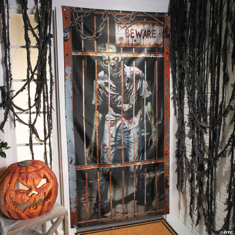6 Ft. 6 3/4" Zombie in a Locked Cage Door Curtain Halloween Decoration