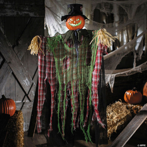 51 1/4" Animated Hanging Red Checkered Shirt Pumpkin Man Halloween Decoration