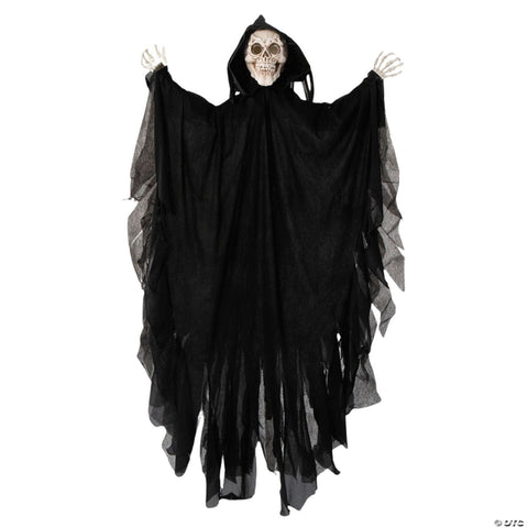 47 1/4" Animated Hanging Skeleton Reaper with Black Cloak Halloween Decoration