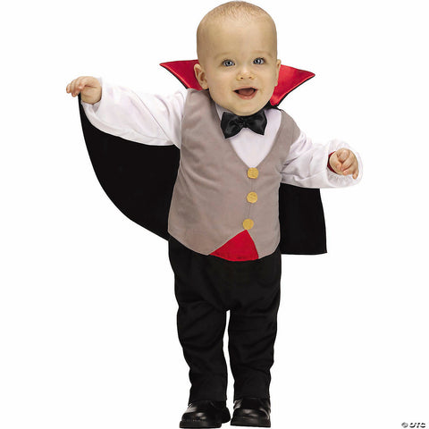 Baby Black, Gray, White & Red Jumpsuit Lil’ Drac Vampire Costume -  12-24 Months | Horror-Shop.com