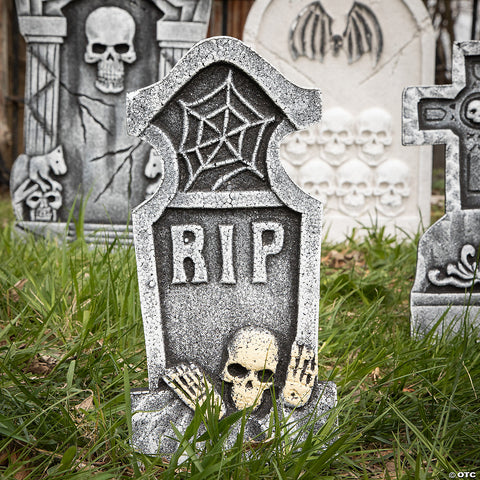 Bat & Skull Foam Tombstone Halloween Decorations Set – 6 Pc. | Horror-Shop.com