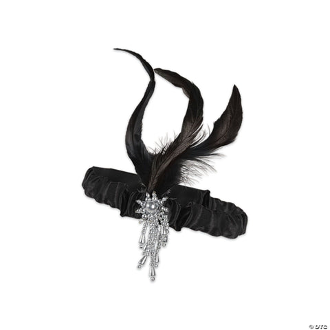 Adults Black Flapper Headband with Feathers Costume Accessory - One Size