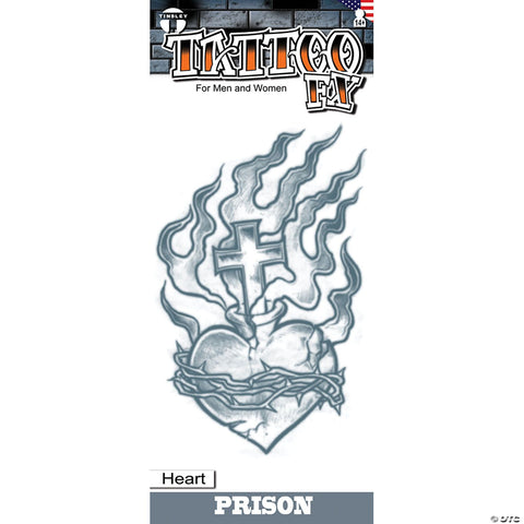Tinsley Transfers Prison Heart with Cross Temporary Tattoo