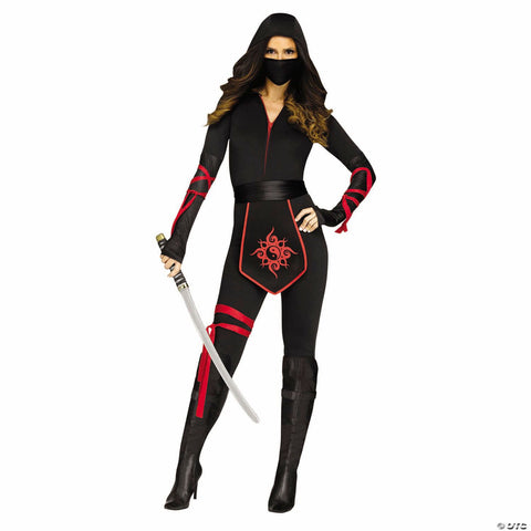 Adults Red & Black Sexy Ninja Warrior Jumpsuit Costume - Small 2-8