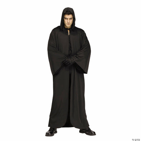 Adults Full-Length Hooded Black Polyester Robe - One Size