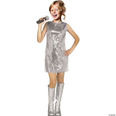 Kids Pop Star Silver Sleeveless Dress Costume - Medium 8-10