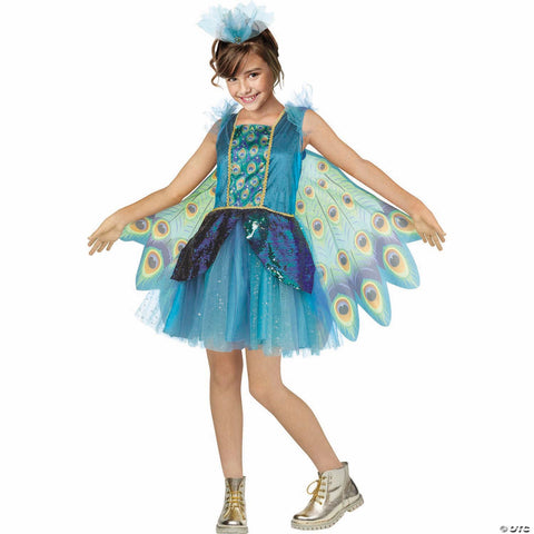 Kids Peacock Dress Costume with Wings - Small 4-6