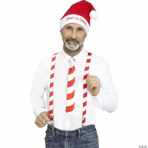 Adults Red & White Candy Cane Stripe Holly Day Christmas Suspenders Kit