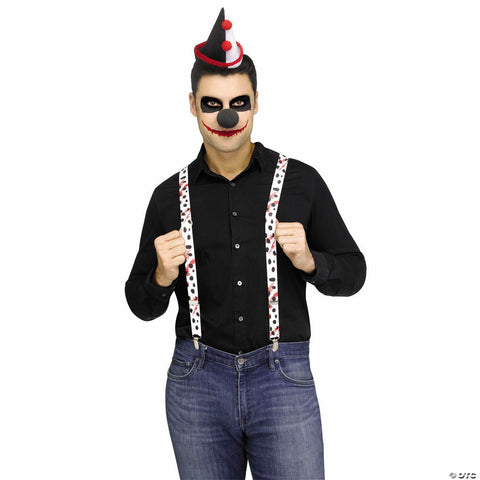 Adults Evil Clown Red, Black & White Suspender Set Costume Accessories