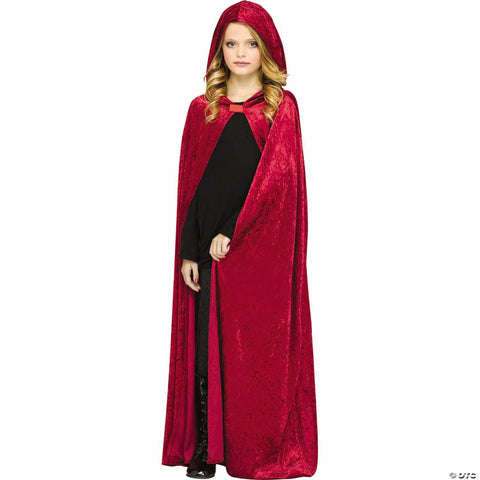 Kids Red Velour Hooded Cape Costume Accessory - One Size | Horror-Shop.com