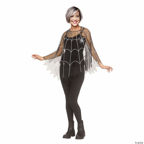 Adults Pearl Spider Web Mesh Poncho Costume - One Size