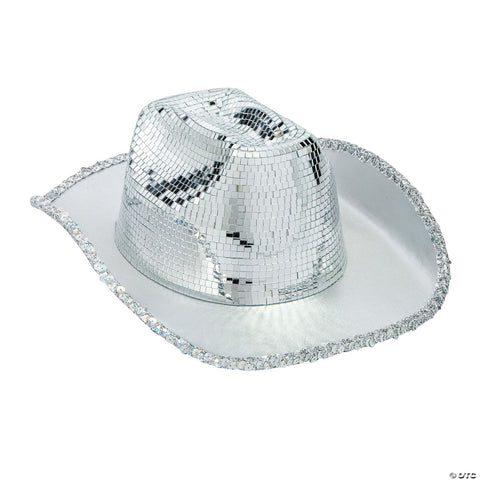 Adults Mirrored Disco with Silver Sequins Cowboy Hat Costume Accessory